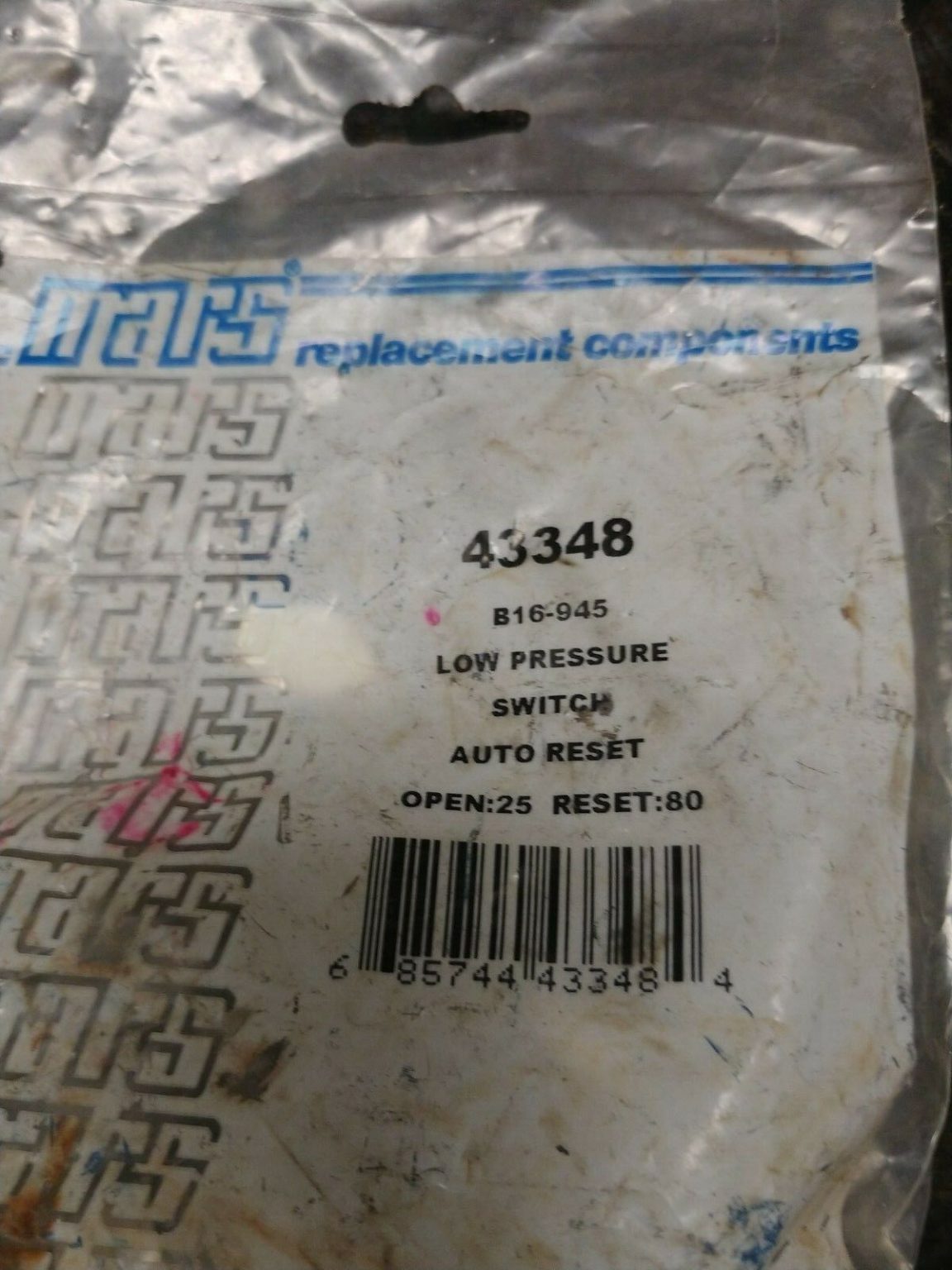 Mars 43348 Low Pressure Switch B16945 Home AC Parts