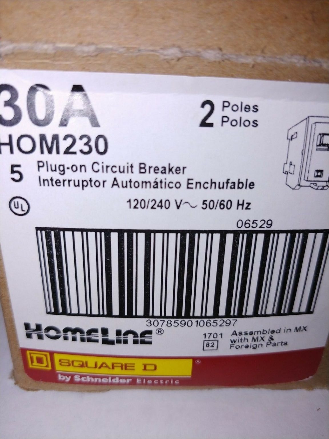 New Circuit Breaker Square D Homeline HOM230 2 Pole 30 Amp 120/240V